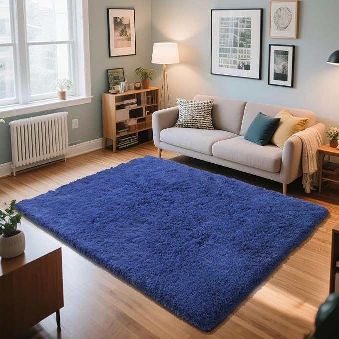 Blue Fluffy Rug Shag Area Rug, 2x4 Area Rugs for Girls Bedroom, Soft Play Mat, Indoor Floor Carpet for Teen, Preppy Dorm, Plush Aesthetic Bedside Rug