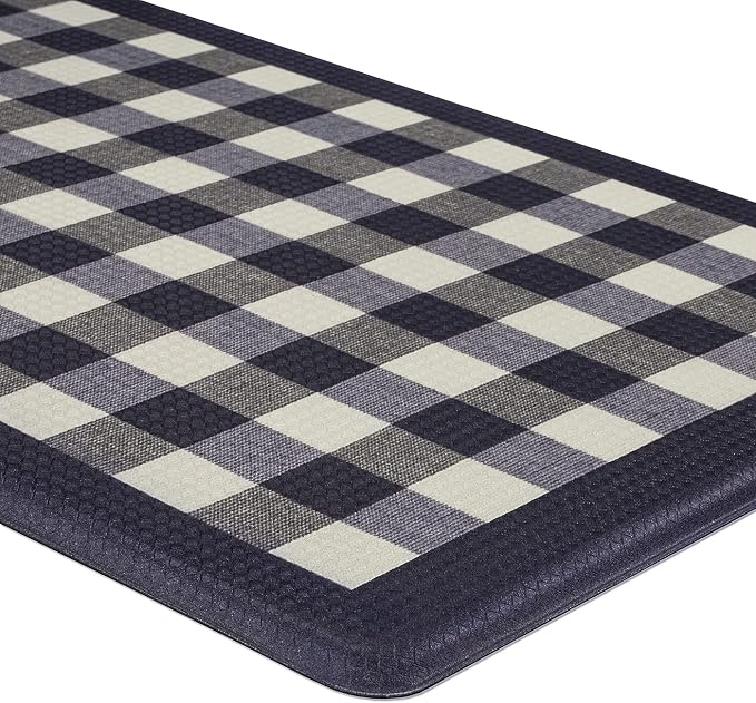 ACHIM Anti-Fatigue Floor Comfort Mat - 18 x 30 Inch (Buffalo Check Navy) - Waterproof Non-Slip Rug - Easy to Clean Cushioned Mat for Kitchen, Bathroom, Standing Desk & Office Home Decor