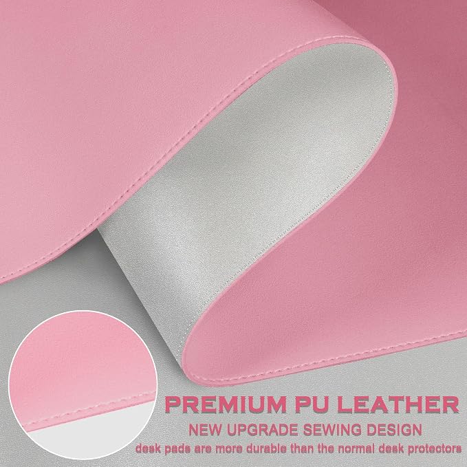 Dual-Sided Desk Mat, Large Desk Pad, Waterproof Smooth PU Leather Desk Blotter Protector Mouse Pad, Desk Organizers, Office/Home Table Decor for Reading and Writing (Pink+Slivery, 47.2''×23.6'')