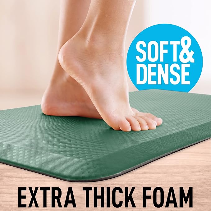 Zulay Home Large 20 x 32 Inch Anti Fatigue Floor Mat - 3/4 Inch Thick Cushioned Kitchen Mats for Standing - Comfortable Padded Floor Mats for Standing Work Desk - Memory Foam Kitchen Mat - Green