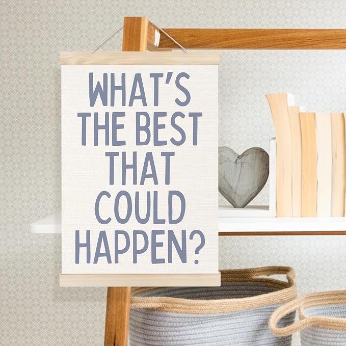 Welshower Boho Motivational Positive Poster Hanger Frame, What's the Best That Could Happen Positive Affirmations Wall Art Prints Decor for Living Room Bedroom Home Office Framed, 12x16 Inch（blue）