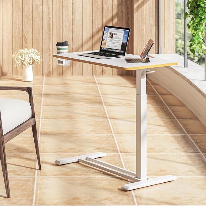 SANODESK 32'' Mobile Standing Desk with Hidden Wheels,Pneumatic Laptop Desk | Computer Cart Movable Height Adjustable Table Small Sit Stand Desk for Home Office Hospital Use,31.5" W x 17.7" D,White Maple