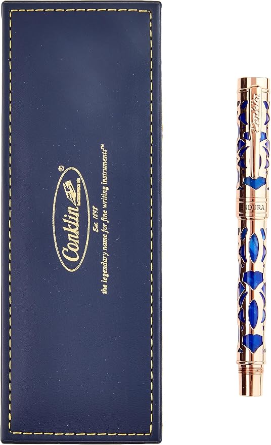Conklin Endura Deco Crest Rollerball Pen in Blue with Chrome Accents – Refillable Rollerball Writing Instrument by Conklin Pen Company