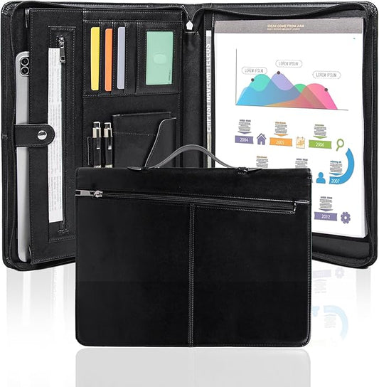 Free Name Engraved, Personalized Vegan Leather Padfolio for Men, Customized Leather Portfolio for Women, Portfolio Folder, Business Document Organizer for 13.3" iPad,Padfolio with A4 Notepad Holder