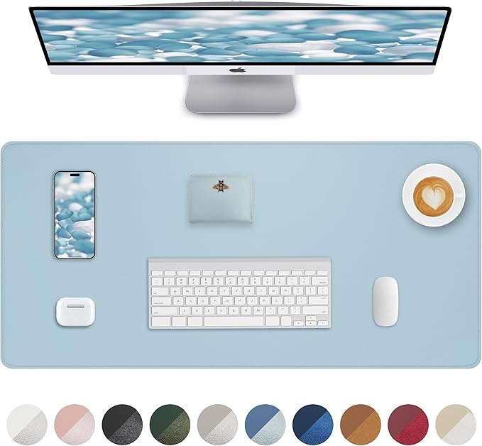 PU Leather Desk Mat Protector - 36"x17" Large Non-Slip Office Desk Pad, Waterproof Keyboard & Mouse Pad, Premium Workstation Cover for Home & Office (Light Blue)