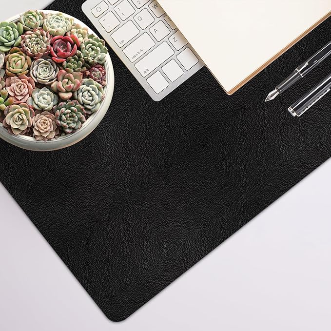 Leather Desk Pad Mat, Non-Slip Black Desk Mat, Large Mouse Pad for Desk, Waterproof Desk Computer Mat Desktop Protector for Office/Home, 31.5" x 15.7"