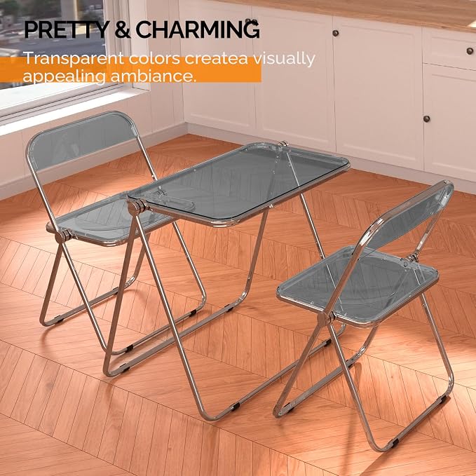 VINGLI Folding Acrylic Table and Chair Set Small TV Tray for Snack Dinner on Couch, Tiny Foldable Desk Writing Desk for Home Office for Small Spaces (Grey)