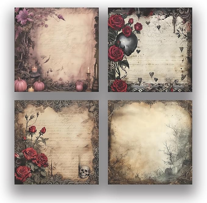 4-Pads 3x3 Sticky Notes, Vintage Memo Pads with High-Adhesive, Self-Stick Notes, Reusable & Tearable for Journal Planners Office School Home, Retro Stationery Gift - Gothic Rose