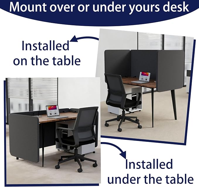 Desk Privacy Panel 24 x 60 Inch,Sound Absorbing & Proof Desk Divider for Office, Clamp-on/Screw-on Acoustic Desk Back Panel Partition, Dark Gray