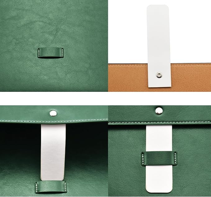 PU Leather A4 File Folder Large Document Holder Waterproof Envelope Folder Case with Handmade Closure (Green)