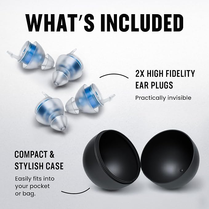 Plugz Lightweight Blue Concert Ear Plugs - Invisible, Easy to Wear Best Earplugs for Concerts, Loud Music, All-Day Comfort Ear Plugs for Noise Reduction Up to 23dB, Two Pairs in Sleek Portable Case