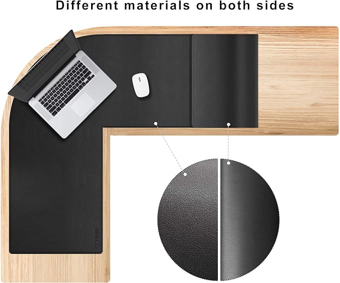 CENNBIE Dual Sided L Shaped Desk Pad,‎‎ (43.3"+51") x16 Inches Corner Leather Desk Pad,l Shaped Desk Gaming mat,Waterproof l Shaped Leather Mouse pad,Home Office Accessories Corner Desk Mat(Black)