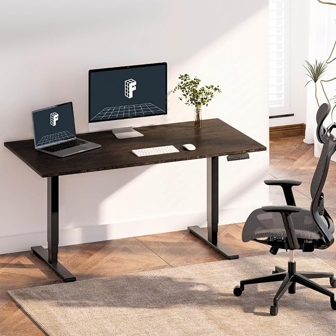 FLEXISPOT E6 Bamboo 3-Stage Dual Motor Electric Standing Desk 55 x 28 Sit Stand Up Desk, Holds 220 lbs, Adjustable Height w/Memory Presets, Solid Walnut Bamboo Desktop & Black Frame, Ships in 2 Boxes