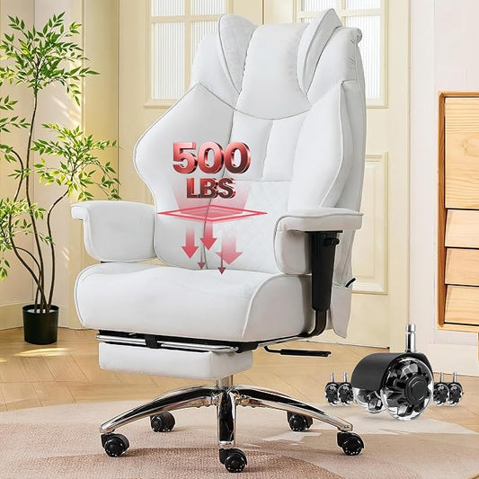 Clome 500lbs Big and Tall Office Chair Adjustable Lumbar Support for Back Pain, Extra Wide Seat Executive Office Chair Thick Armrest Pad, Heavy Duty Base Ergonomic Computer Desk Chair