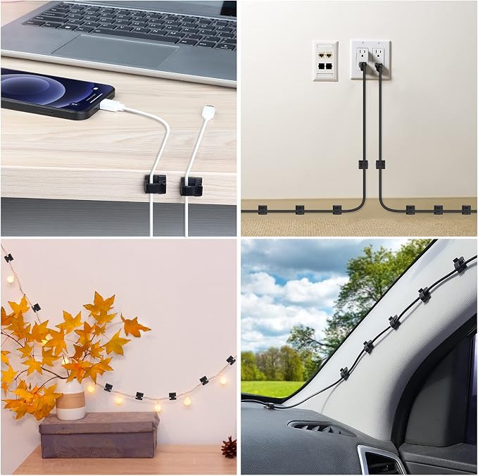 120 PCS Cable Clips, Adhesive Cord Clips for Wires on Wall, Strong Wire Clips Holders Cord Organizer for Cable Management, Christmas Lights, USB, Phone Charger, Cat 6, Car Dash Cam (Small, Black)