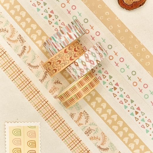 Boho Washi Tape Set 10 Rolls Cute Masking Graphic Floral Pattern Decorative Tapes for Arts, DIY Crafts, Journals, Planners, Scrapbook, Wrapping (Retro)