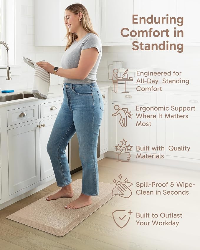 Ophanie Kitchen Mats for Floor,3/4 inch Thick,20x39 Anti Fatigue Cushioned Mat with 99+ Pairs of Anti-Slip Bottom Ridges,Kitchen Rugs,Waterproof,Comfort Ergonomic Standing Mat for Office,Home,Sink