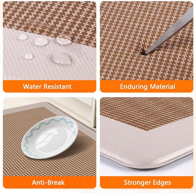 Kitchen Mats, 2PCS Kitchen Rugs for Floor, Cushioned Anti-Fatigue Mats for Kitchen Floor, Non-Slip Standing Desk Mat for Sink, Home, Laundry & Office, 17.3"x30"+17.3"x47" (Khaki)