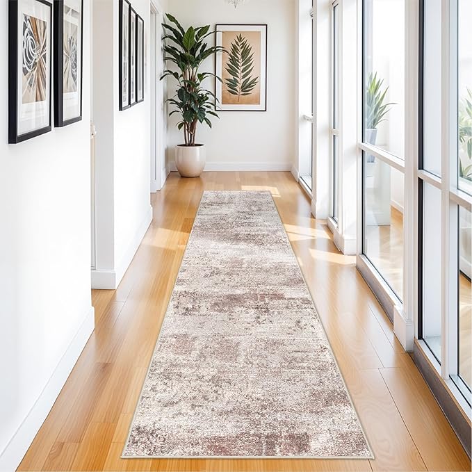 Carpet Runners for Hallway 12ft: 3x12 Runner Rug Washable Non Slip Long Carpet Runner for Kitchen Bedroom - Modern Neutral Low Pile Wide Decoration Floor Mat for Newlyweds Pet Family(3x12 Beige-Brick)