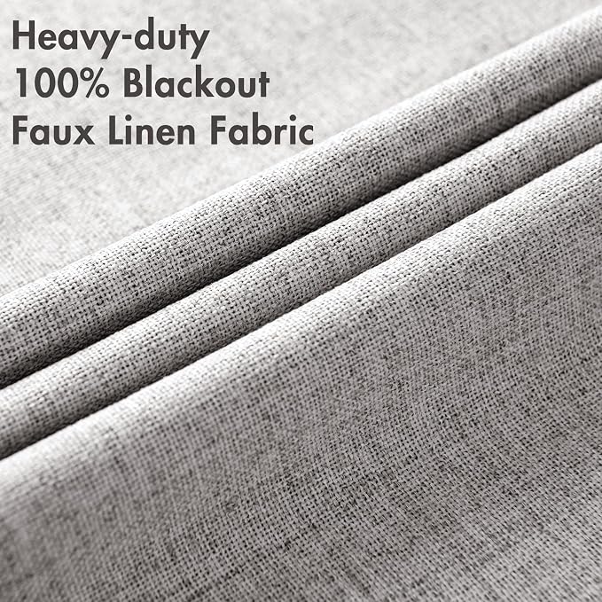MIULEE Linen Texture Curtains for Bedroom Solid 100% Blackout Thermal Insulated Light Gray Curtains Grommet Room Darkening Drapes for Living Room 52x96 Inch (2 Panels)