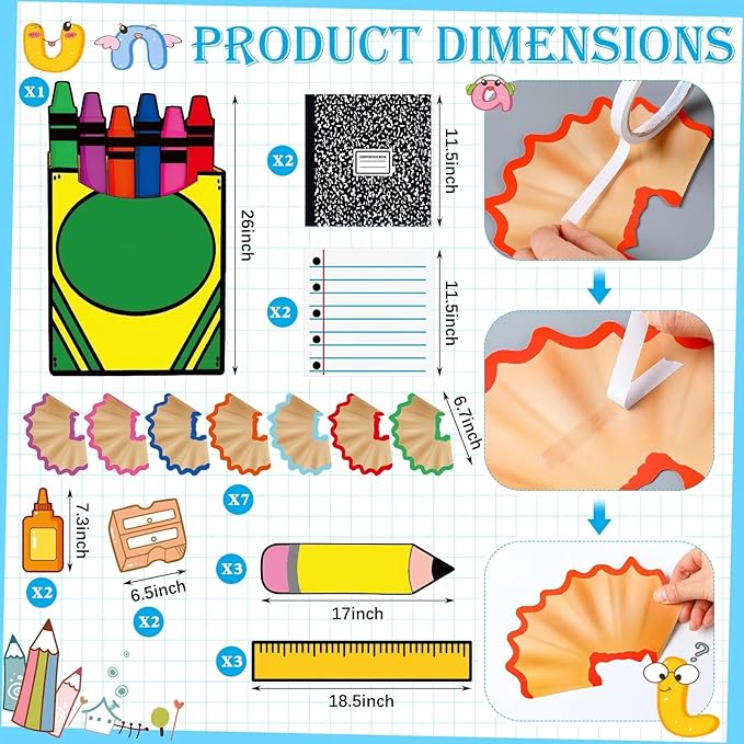 Frienda 24 Pcs Back to School Decoration Large Cardstock Cut-Outs Bulletin Board Decorations Preschool Pre-k DIY Backdrop Photo Booth Prop Classroom Wall Kit Decor Kindergarten Party Supplies