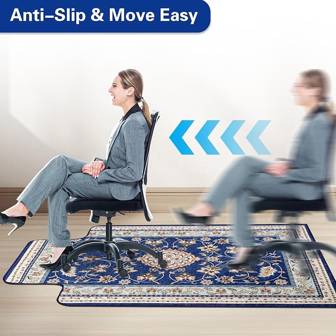 46" X 60" Office Chair Mat for Hardwood and Tile Floors, Under Desk Chair Mat for Carpet Protector Rolling Computer Chairs, Machine Washable Non-Slip Area Rug, Sapphire Blue