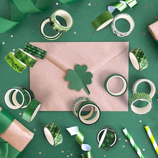 Green Decorative Tape Set 20 Rolls St. Patrick's Day Washi Tape for Lucky Shamrock DIY St Patrick Day Masking Tape for Irish Holiday Kids Craft Notebook Scrapbooking & Stamping Supplies