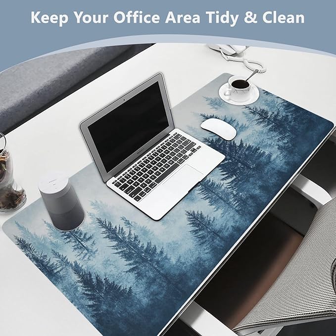 AQQA Forest Leather Desk Pad Protector,Large XXL Mouse Pad,Office Desk Mat, Non-Slip PU Leather Desk Blotter,Laptop Desk Pad,Waterproof Desk Writing Pad for School Office Home 31.5" x 15.7"