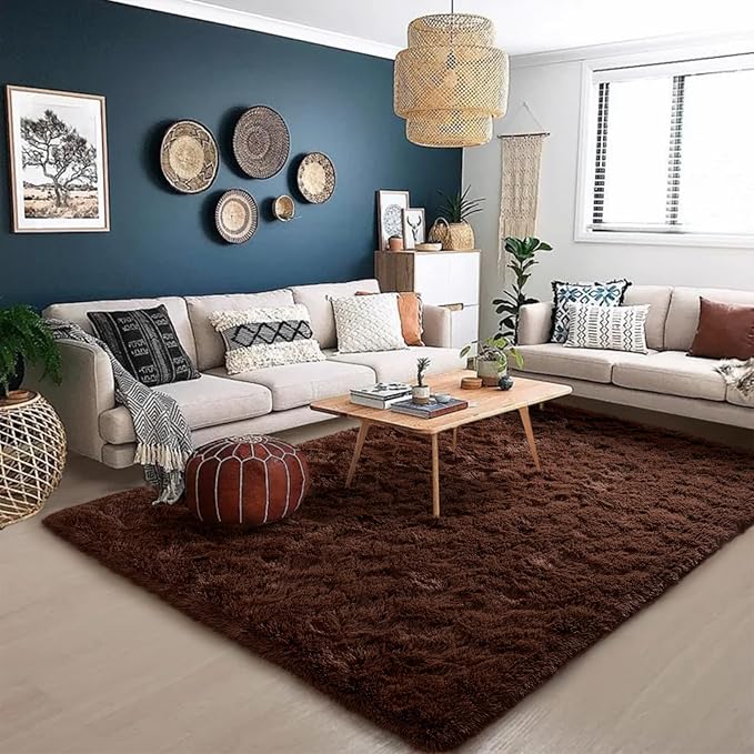 HOMORE Brown Rugs for Living Room, 5x8 Feet Fluffy Shag Area Rug for Bedroom, Super Soft Coffee Rugs for Room Decor, Cute Carpets for Kids Nursery Girls Home Dorm Decor