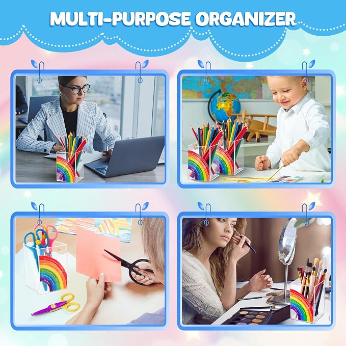Sherr 10 Pcs Acrylic Pen Holders Teacher Appreciation Gifts Rainbow Pencil Storage Cups Inspirational Desk Organizers Stationery Pots Bulk for School Classroom Office Supplies