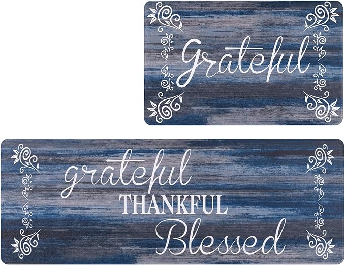 HEBE Anti Fatigue Kitchen Rugs Set of 2, Non Slip Cushioned Kitchen Mats for Floor, Waterproof Farmhouse Kitchen Carpet Set Comfort Standing Desk Mat for Sink,Office,Laundry