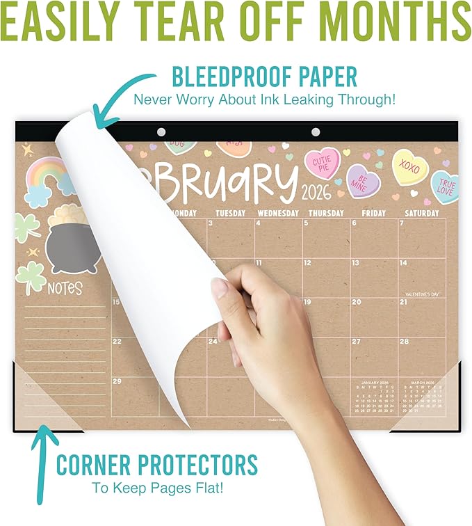 Hadley Designs Large Teacher Desk Calendar 2026-2027 - Desktop Calendar 2026, 18-Month Desk Calendars for Home, Office & Classroom, Cute Classroom Must Haves, Back to School Teacher Gifts