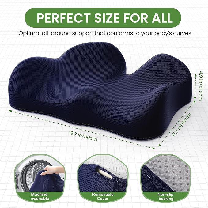 A-Pce Ergonomic Large Memory Foam Seat Cushion for Office Chair, Deep Blue | Relieves Sciatica, Lower Back & Coccyx Pain, Suitable for Office Chair, Car Seat & Driving