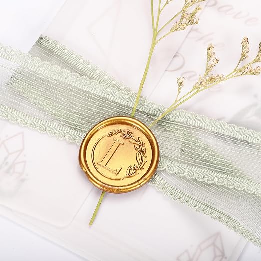 Yoption Letter Wax Seal Kit, Vintage Initial Alphabet L With Wreath Stamp and 120 Antique Gold Seal Beads