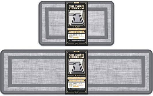 Mattitude Kitchen Mats Set of 2 Cushioned Rugs 0.47 inch Thick Anti-Fatigue Mats for Kitchen Floor,Waterproof Non-Slip Mats and Rugs Set for Office,Floor,Laundry 17.3"×29"+17.3"×59",Grey