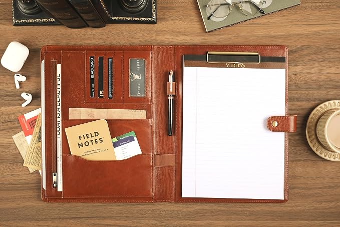 Personalized Leather Padfolio for Men - Business Portfolio with Clipboard, Legal Pad Folio Folder, A4 Letter Size Ideal Business and Corporate Gifts, Oil Brown
