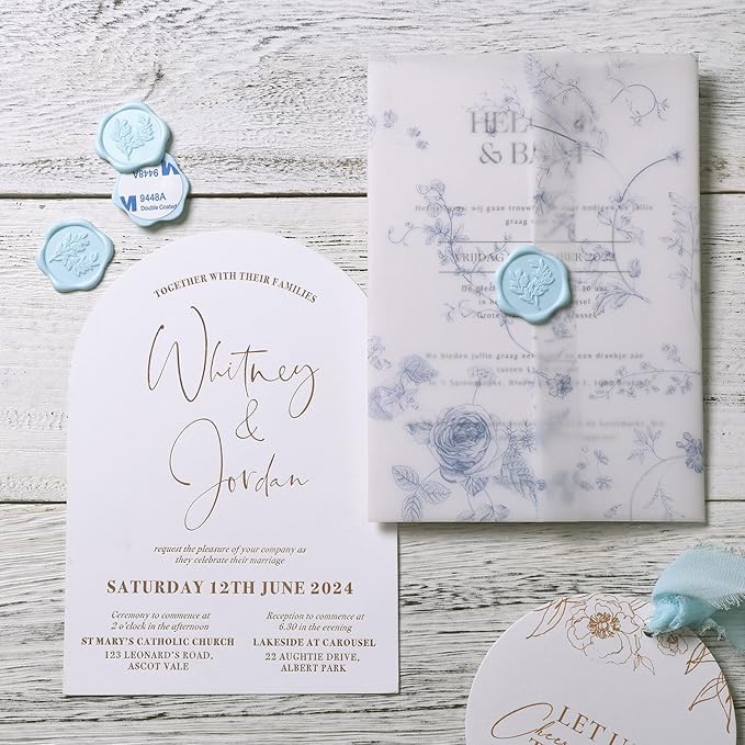UNIQOOO Wax Seal Stickers - Eucalyptus Wedding Invitation Envelope Seal Stickers, 50 Pcs Self- Adhesive Light Blue Stickers, Perfect for Invitation, Christmas, Gift Wrapping