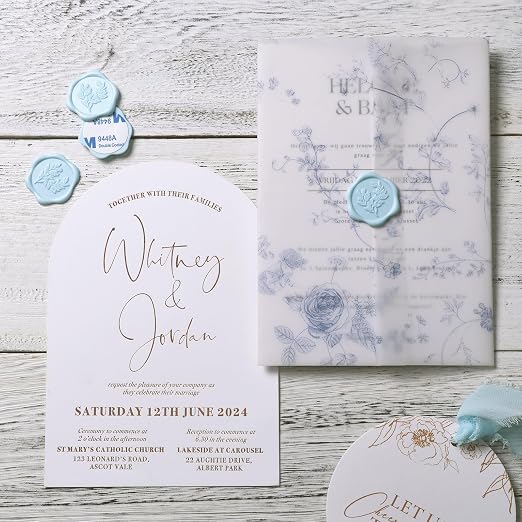UNIQOOO Wax Seal Stickers - Eucalyptus Wedding Invitation Envelope Seal Stickers, 50 Pcs Self- Adhesive Light Blue Stickers, Perfect for Invitation, Christmas, Gift Wrapping