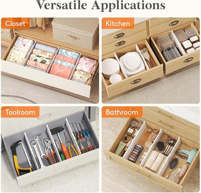 Lifewit 6" Tall 12 Pack Drawer Dividers, 11.5"-18.5" Adjustable Deep Drawer Organizer Clothes, Expandable White Plastic Separators for Dresser, Kitchen, Cabinet, Closet, Office Organization & Storage