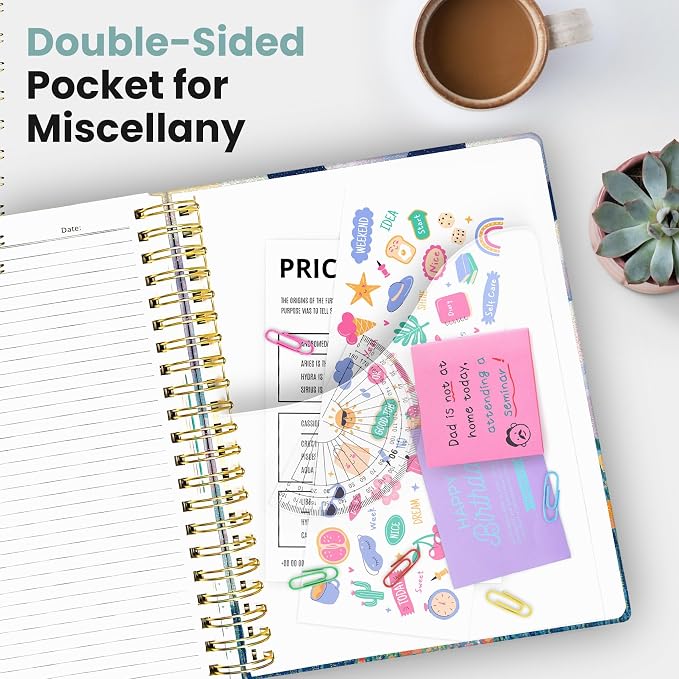 Large Spiral Lined Notebooks for Work with Removable Dividers & Tabs, 8.5"x11" Pretty Hardcover 5 Subject Notebook Journal for Women, College Ruled, Perfect for Study & Office Organization, 280 Pages, Balloon Valley