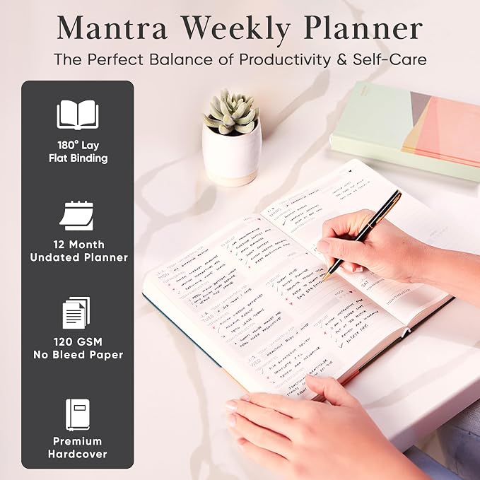 2026 Planner, Daily Journal & Gratitude Journal All-In-One with To Do List, Self Care Prompts & Habit Tracker - 5.8 x 8.3 - Black