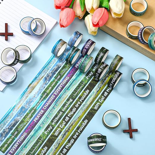 24 Rolls Back to School Christian Washi Tape Gifts Bulk Graduation VBS Religious Scripture Scenery Bible Verse Washi Tape for Bible Journaling Crafting Students BibleStudy Stationery