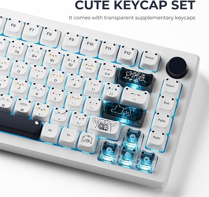 GMKWTL XVX Cute PBT Keycaps, Mao Profile White Puppies Keyboard Keycaps, 154 Keys Keycap Sets with Transparent Key caps Compatible with 65% 75% 96% 100% Cherry Gateron MX Switches Mechanical