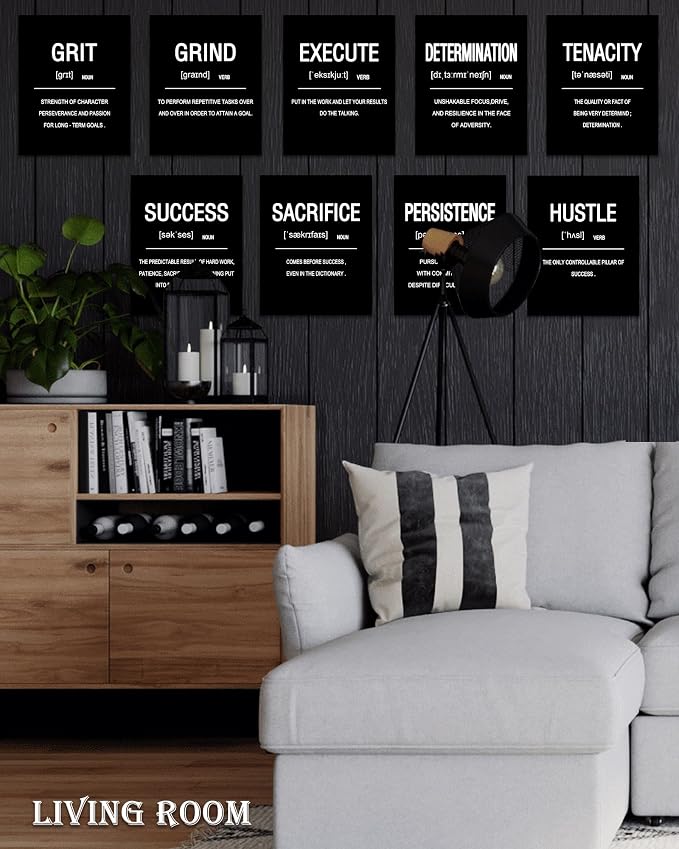 Drsoum Framed Inspirational Office Wall Art Motivational Wall Decor Quotes Encouraging Canvas Posters for Living Room Bedroom Sayings 8” x10” x9 PCS FRAMED