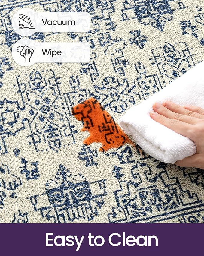DEXI Kitchen Mats Cushioned Anti Fatigue, 23x59 Floor Padded Runner Rug Non Slip, Waterproof Standing Comfort Memory Foam for Front Sink Laundry, Blue White