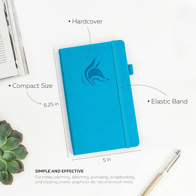 Clever Fox Dotted Notebook – Dot Grid Bullet Numbered Pages Hard Cover Notebook Journal With Thick 120g Paper and Pen Loop, Stickers, 3 Bookmarks, Smooth Faux Leather, 5'' x 8.25'' - Sky Blue