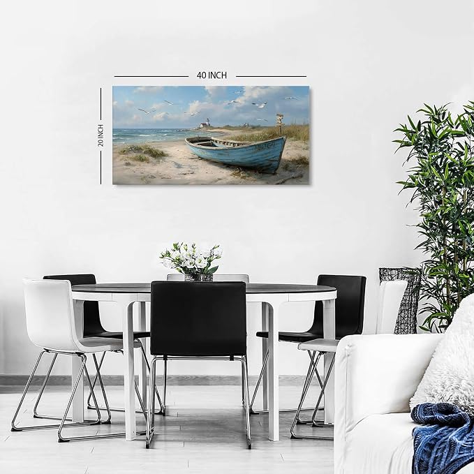 Coastal Wall Art Beach Wall Decor Nautical Ocean Canvas Picture Nature Seaside Boat Seascape Prints Painting Bathroom Decor Rustic Beach Scenery Artwork Living Room Bedroom Office Decoration 20x40"