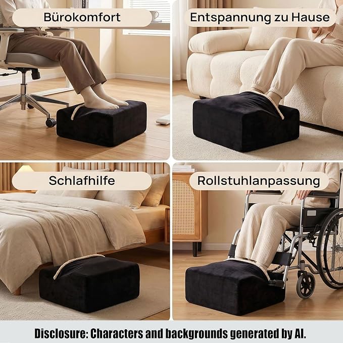 Foot Rest for Under Desk at Work, Office Footrest with Warm Feet Pocket,Ergonomic Under Desk Footrest with Washable Cover, Stool for Office Chair & Back &Pain Relief (Black+)