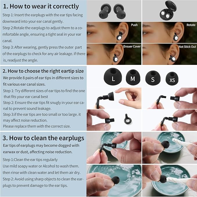 Ear Plugs for Sleeping Noise Cancelling, Ultralight Silicone Earplugs for Concert, Hearing Protection Earplugs for Work, Travel, Airplane, Reusable, Perfect for Focus and Relaxation(Black)