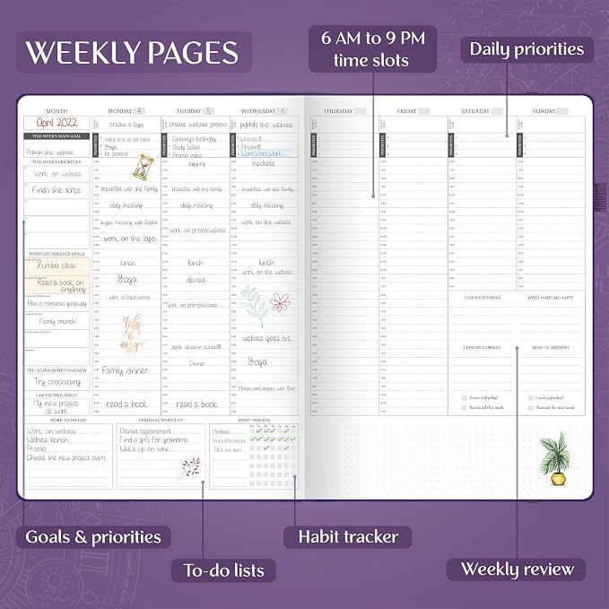 Legend Hourly Planner PRO Premium – Undated Schedule Planner with Time Slots – Weekly, Monthly & Daily Personal Organizer, A4 (Purple)